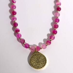 NEW ALLISON AVERY women's lord’s prayer gemstone bracelet in fuchsia agate